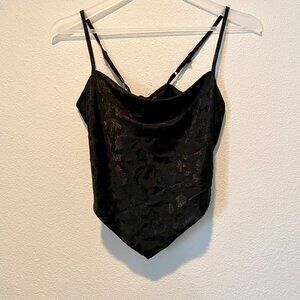 Japaa Black Satin Scarf Tie Back Top Spaghetti Straps Size Small‎